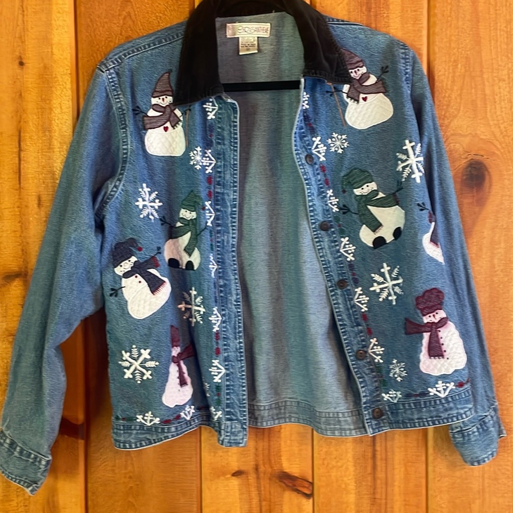 Vintage Chrysantheme Jean Jacket with snowman